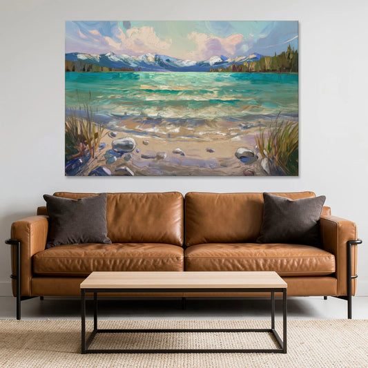 Lake Tahoe Mountain Serenity - Canvas Wall Art - Sofa - 60x40
