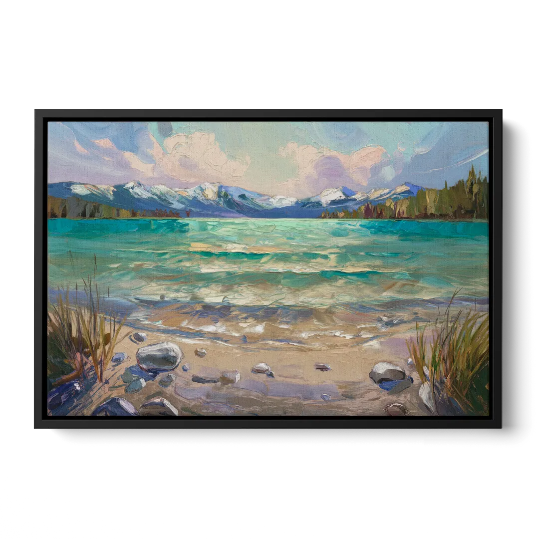 Lake Tahoe Mountain Serenity Front - Black Canvas Wall Art