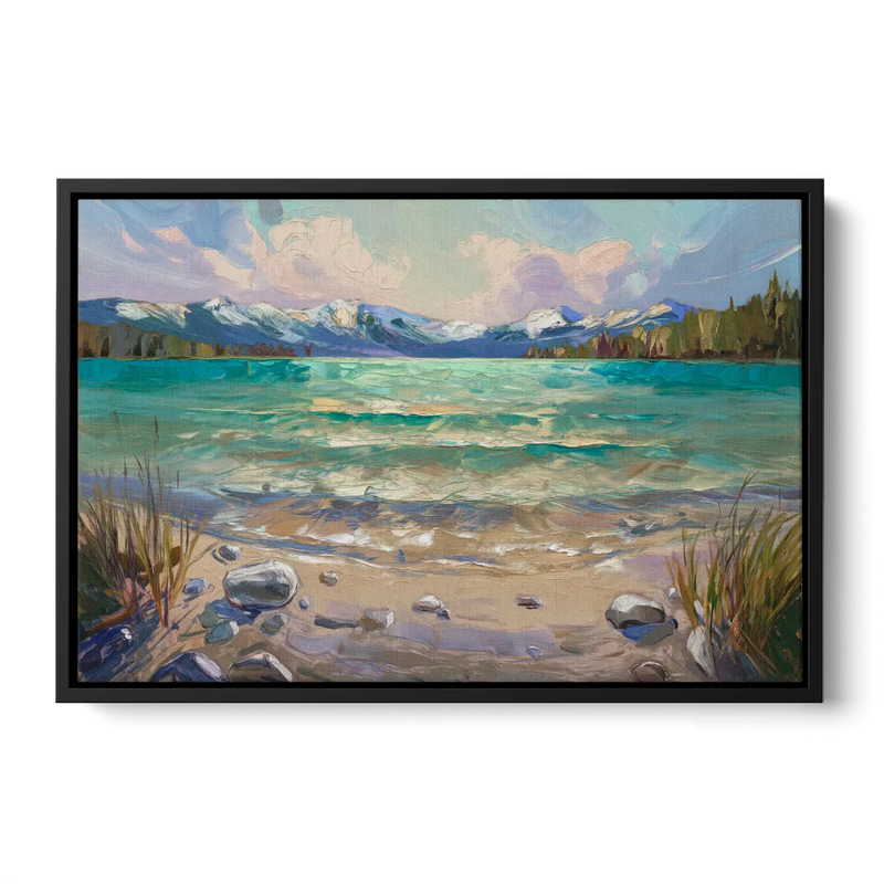 Lake Tahoe Mountain Serenity Front - Black Canvas Wall Art