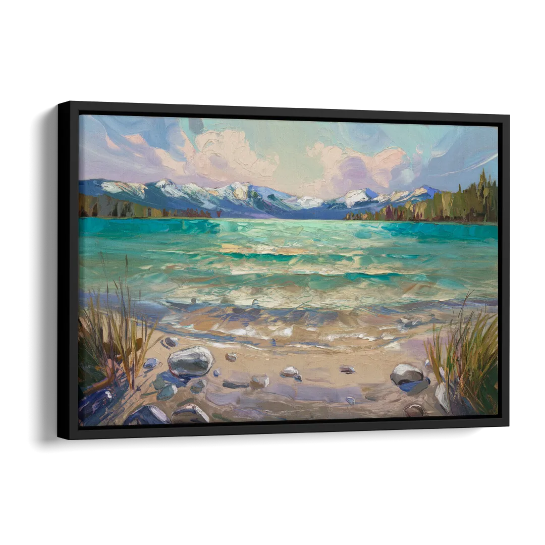 Lake Tahoe Mountain Serenity Side - Black Canvas Wall Art