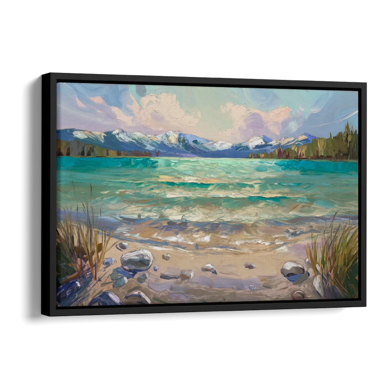 Lake Tahoe Mountain Serenity Side - Black Canvas Wall Art