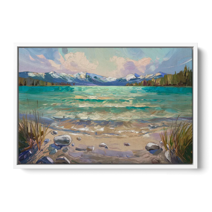 Lake Tahoe Mountain Serenity Front - White Canvas Wall Art