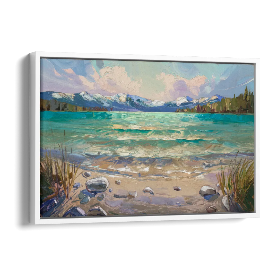 Lake Tahoe Mountain Serenity Side - White Canvas Wall Art