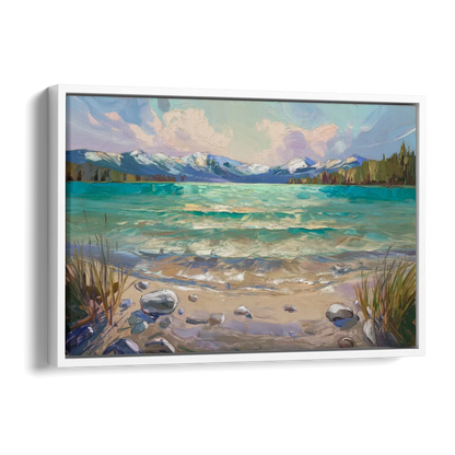 Lake Tahoe Mountain Serenity Side - White Canvas Wall Art
