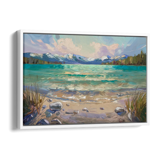 Lake Tahoe Mountain Serenity Side - White Canvas Wall Art