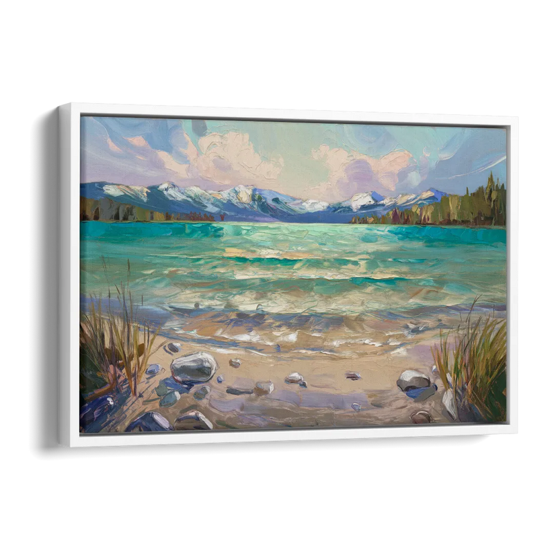 Lake Tahoe Mountain Serenity Side - White Canvas Wall Art