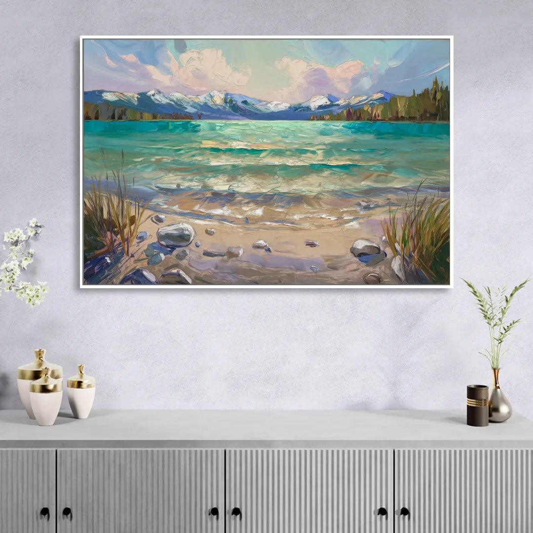 Lake Tahoe Mountain Serenity Sitting Room - White Canvas Wall Art