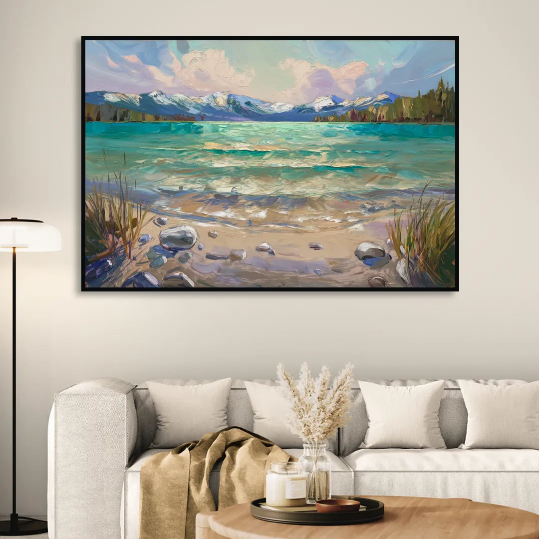 Lake Tahoe Mountain Serenity Sitting Room - Black Canvas Wall Art