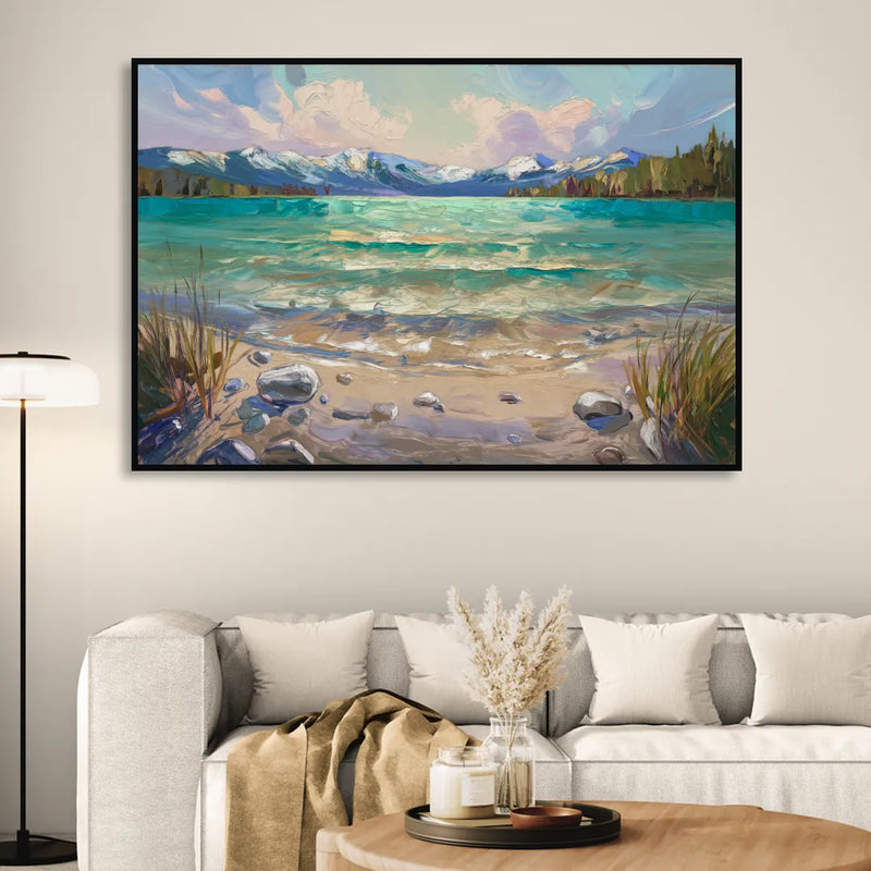 Lake Tahoe Mountain Serenity Sitting Room - Black Canvas Wall Art