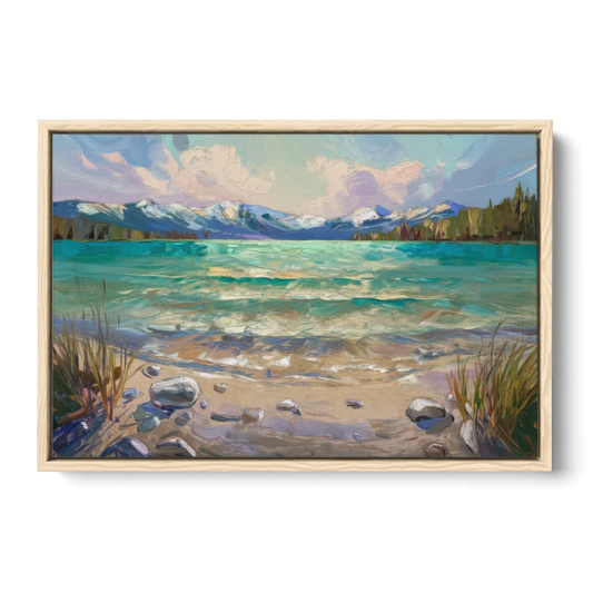 Lake Tahoe Mountain Serenity - Oak Framed Canvas Wall Art - Front