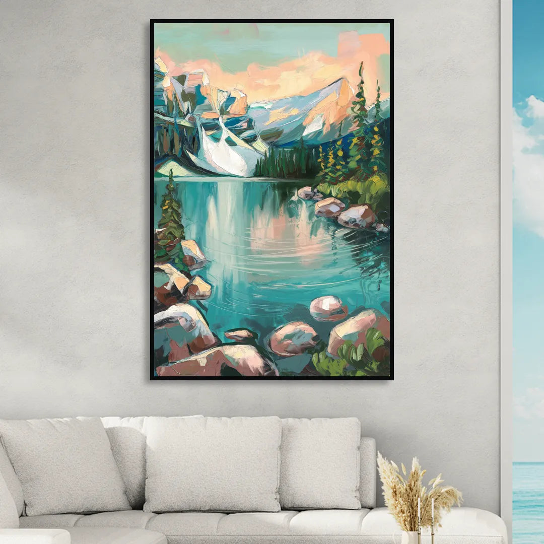 Lake Tahoe Scenic Panorama Living Room - Black Canvas Wall Art