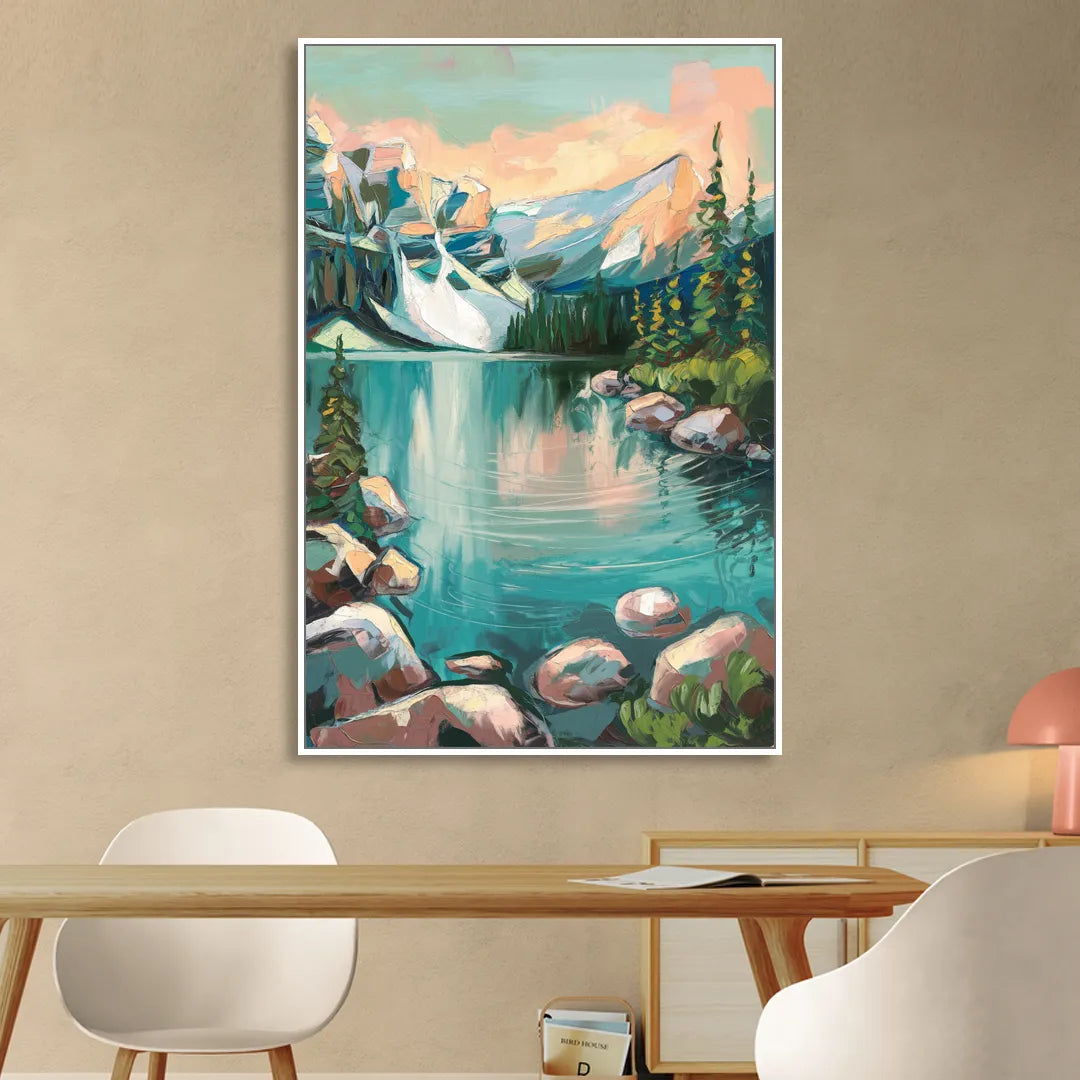 Lake Tahoe Scenic Panorama Living Room - White Canvas Wall Art