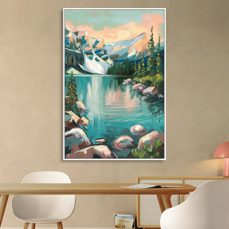 Lake Tahoe Scenic Panorama Living Room - White Canvas Wall Art