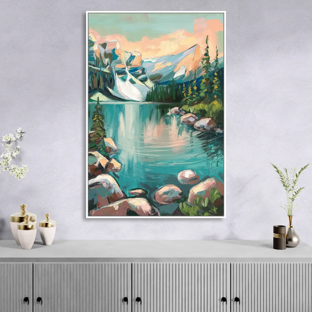 Lake Tahoe Scenic Panorama Sitting Room - White Canvas Wall Art