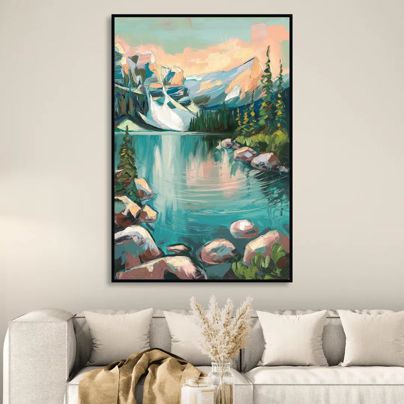 Lake Tahoe Scenic Panorama Sitting Room - Black Canvas Wall Art