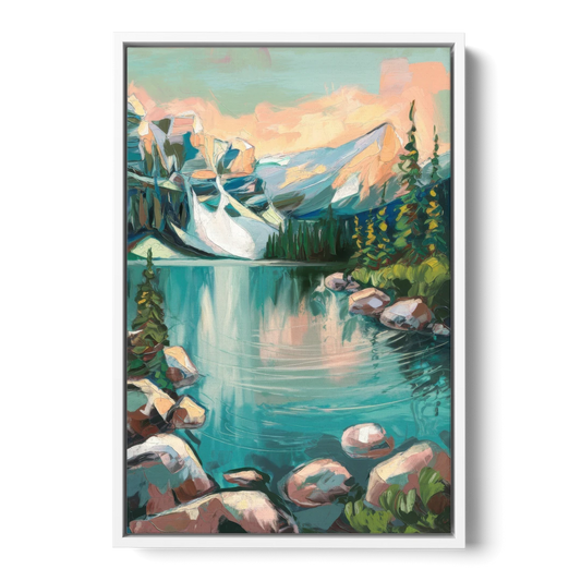 Lake Tahoe Scenic Panorama - White Framed Canvas Wall Art - Front