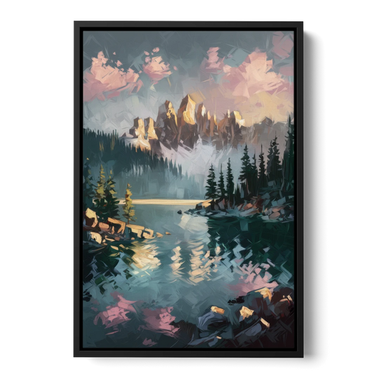 Lake Tahoe Snowy Peaks - Black Framed Canvas Wall Art - Front