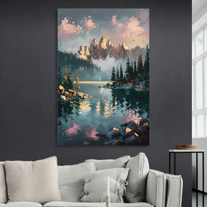 Lake Tahoe Snowy Peaks Living Room - Canvas Wall Art