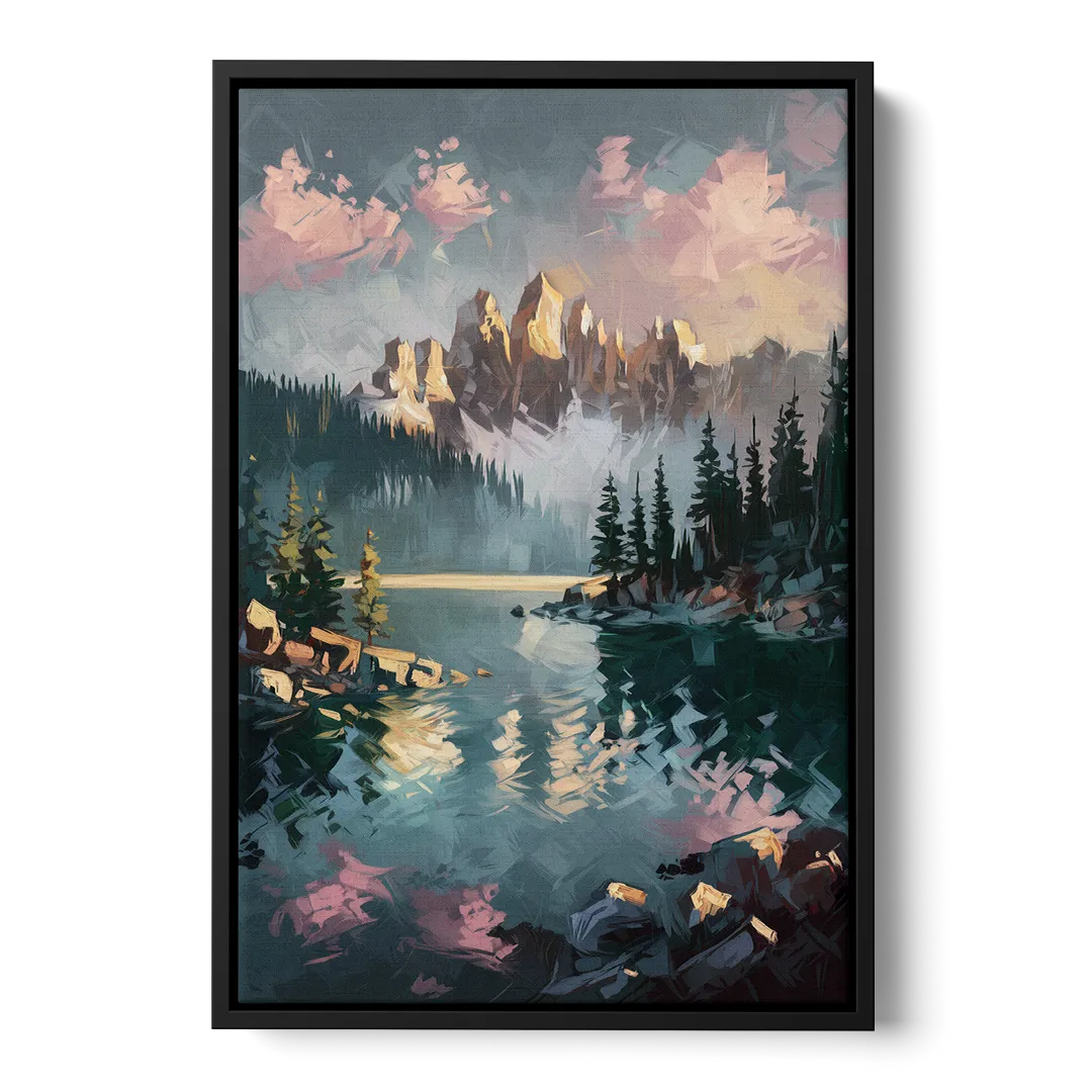 Lake Tahoe Snowy Peaks Front - Black Canvas Wall Art