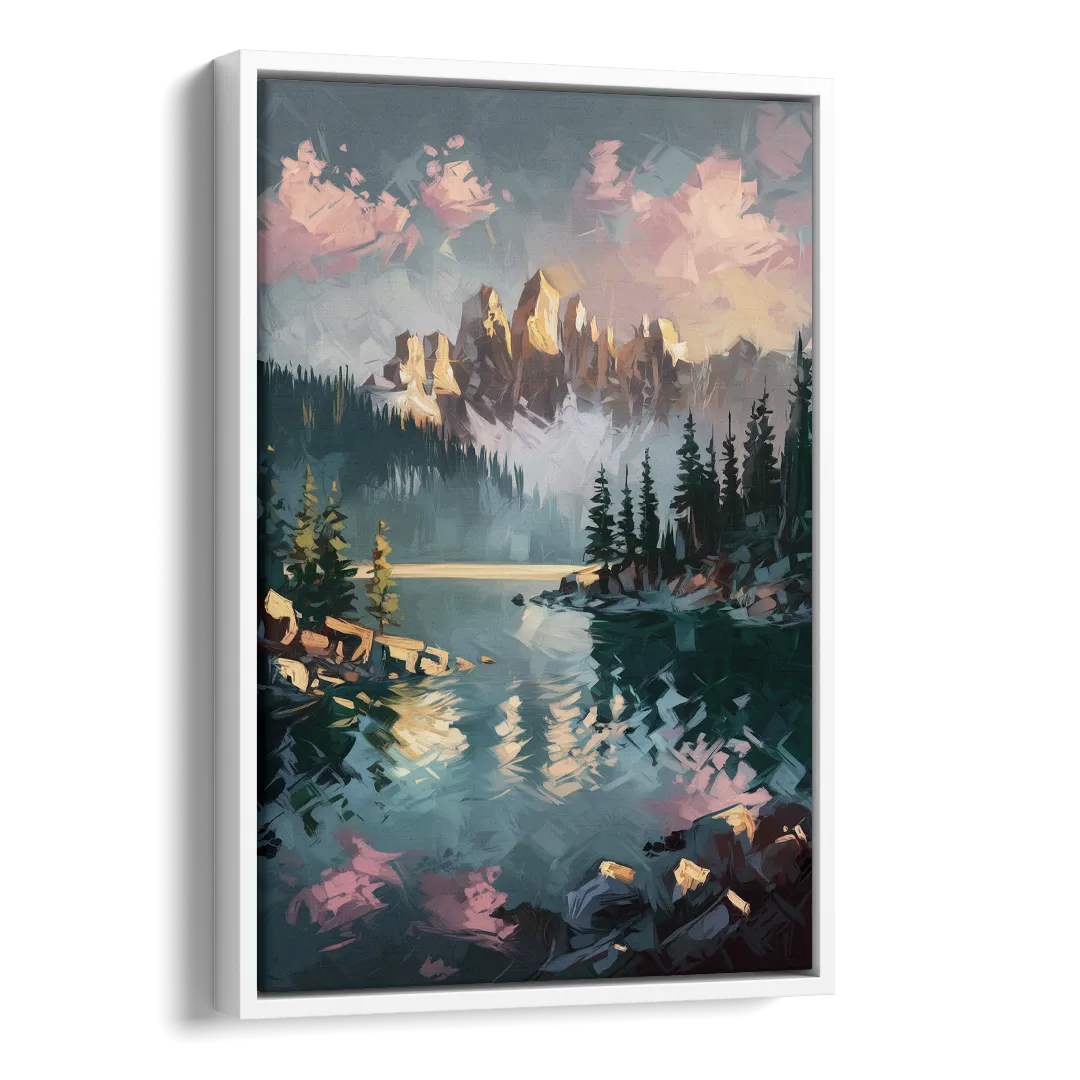 Lake Tahoe Snowy Peaks Side - White Canvas Wall Art