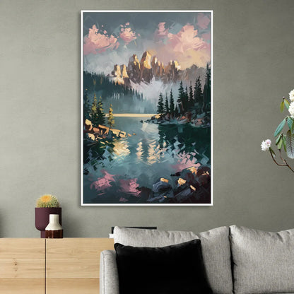 Lake Tahoe Snowy Peaks Sitting Room - White Canvas Wall Art