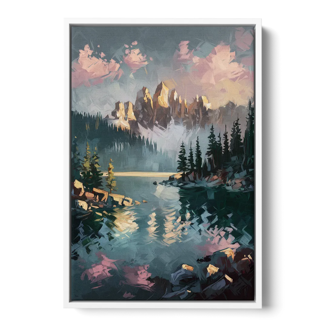 Lake Tahoe Snowy Peaks Front - White Canvas Wall Art