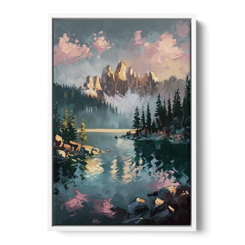 Lake Tahoe Snowy Peaks Front - White Canvas Wall Art