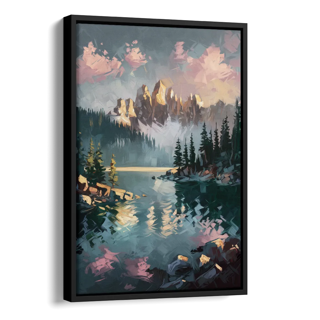 Lake Tahoe Snowy Peaks Side - Black Canvas Wall Art