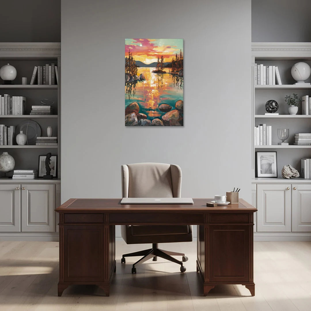 Lake Tahoe Sunset Reflections - Canvas Wall Art - Office - 24x36