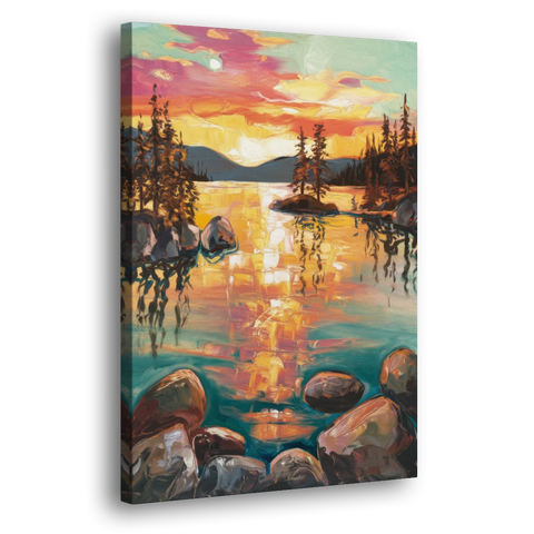 Lake Tahoe Sunset Reflections - Canvas Wall Art - Side