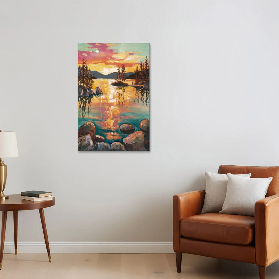 Lake Tahoe Sunset Reflections - Canvas Wall Art - Sofa - 24x36
