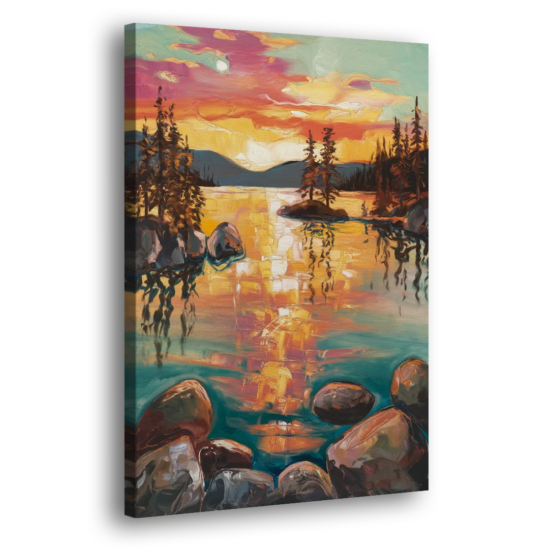 Lake Tahoe Sunset Reflections Side - Canvas Wall Art