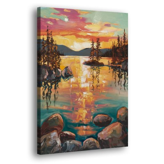 Lake Tahoe Sunset Reflections Side - Canvas Wall Art