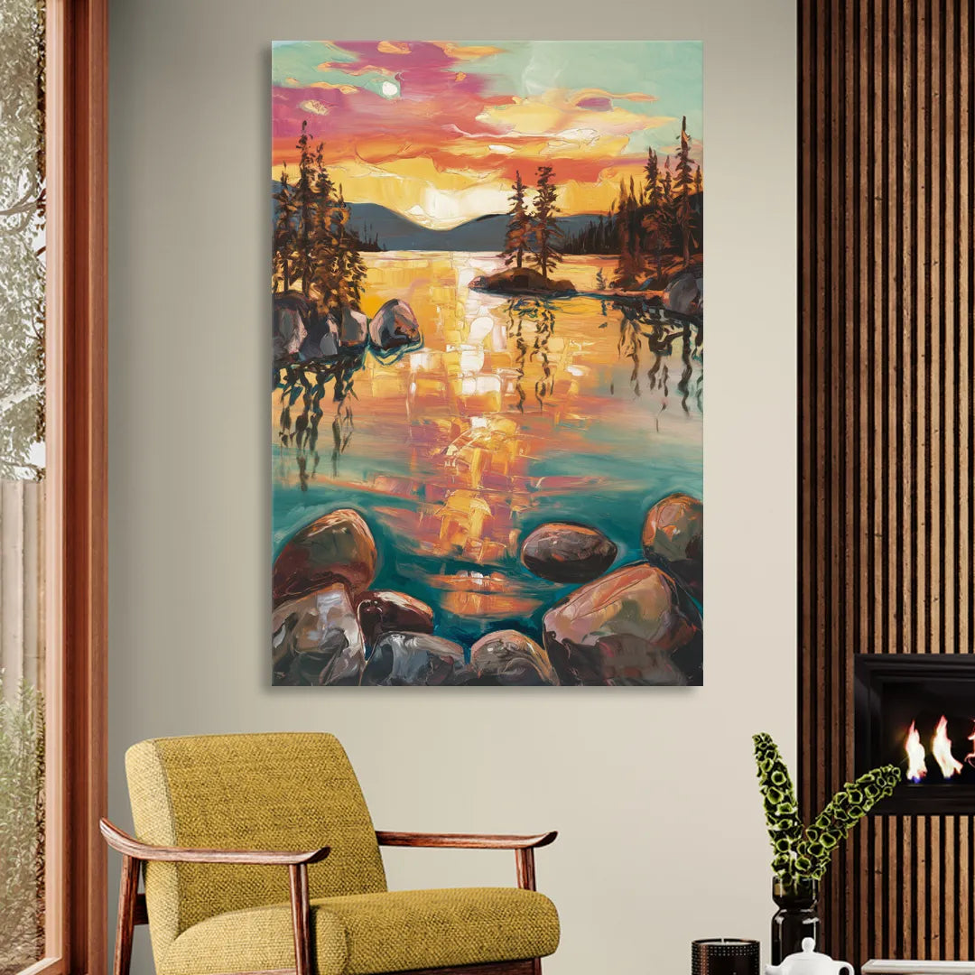 Lake Tahoe Sunset Reflections Sitting Room - Canvas Wall Art