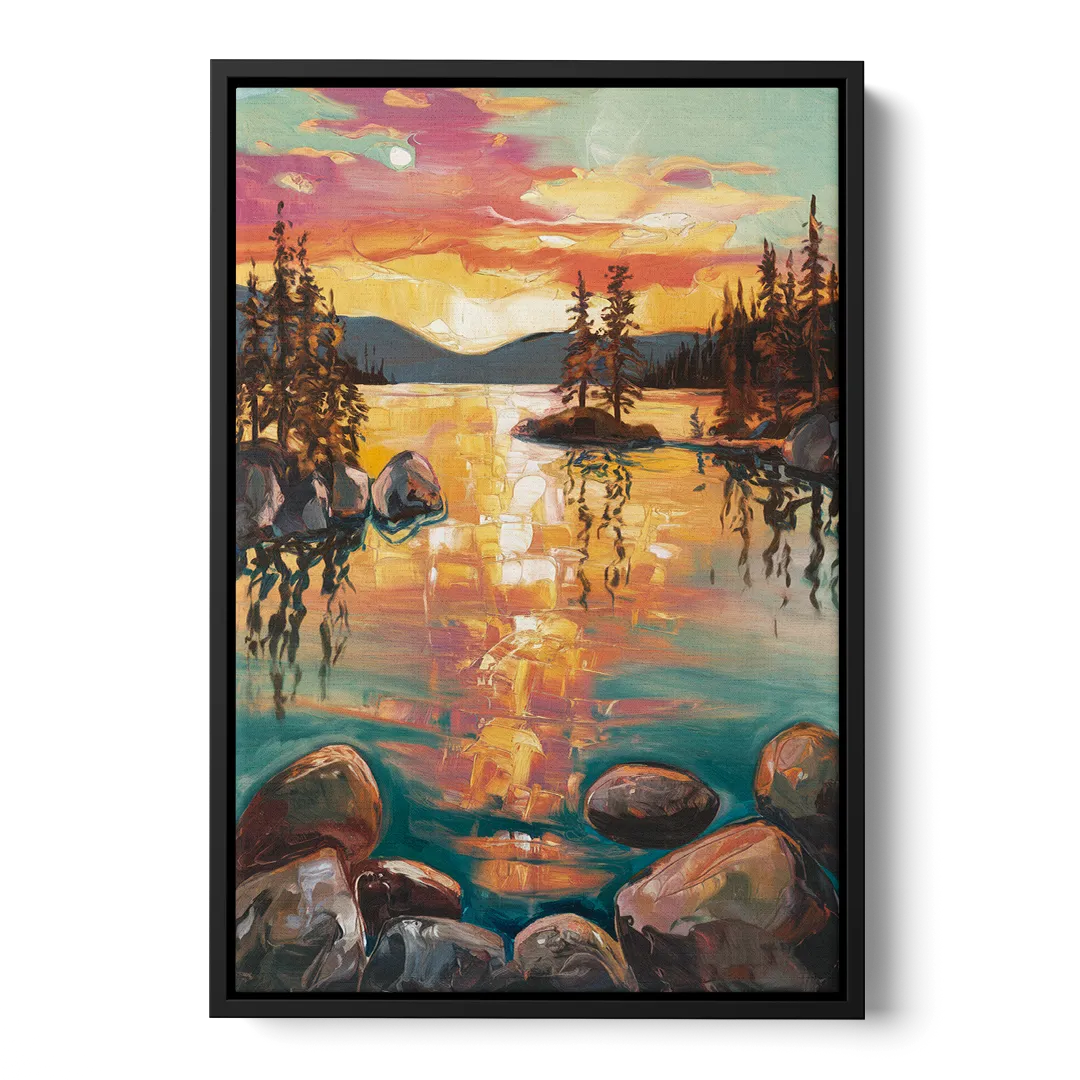 Lake Tahoe Sunset Reflections Front - Black Canvas Wall Art