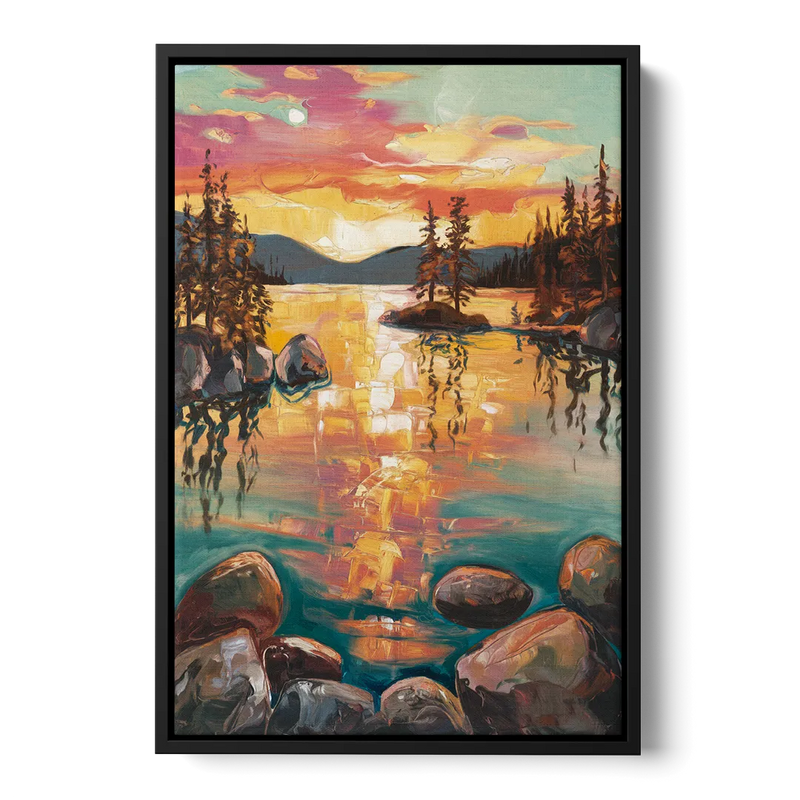 Lake Tahoe Sunset Reflections Front - Black Canvas Wall Art