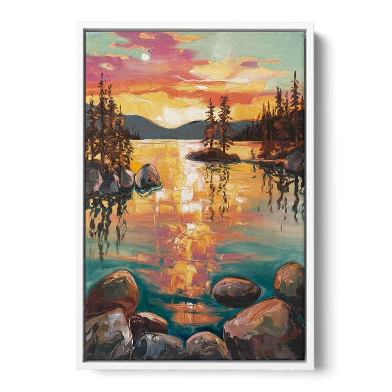 Lake Tahoe Sunset Reflections Front - White Canvas Wall Art
