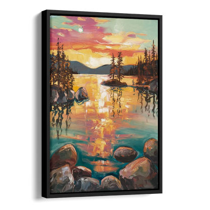 Lake Tahoe Sunset Reflections Side - Black Canvas Wall Art