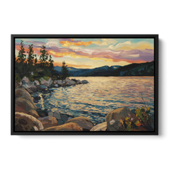 Lake Tahoe Sunset Reflections Serenity - Black Framed Canvas Wall Art - Front