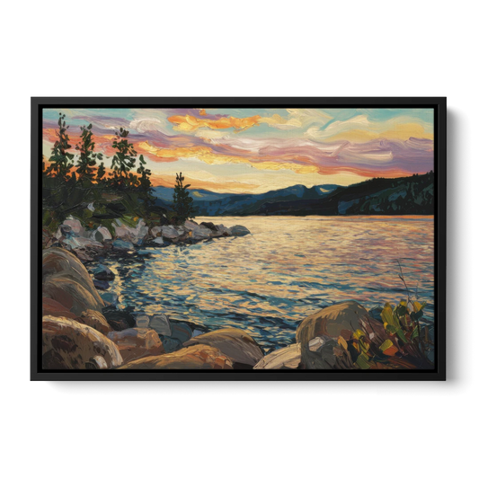 Lake Tahoe Sunset Reflections Serenity - Black Framed Canvas Wall Art - Front