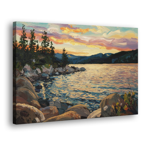 Lake Tahoe Sunset Reflections Serenity - Canvas Wall Art - Side