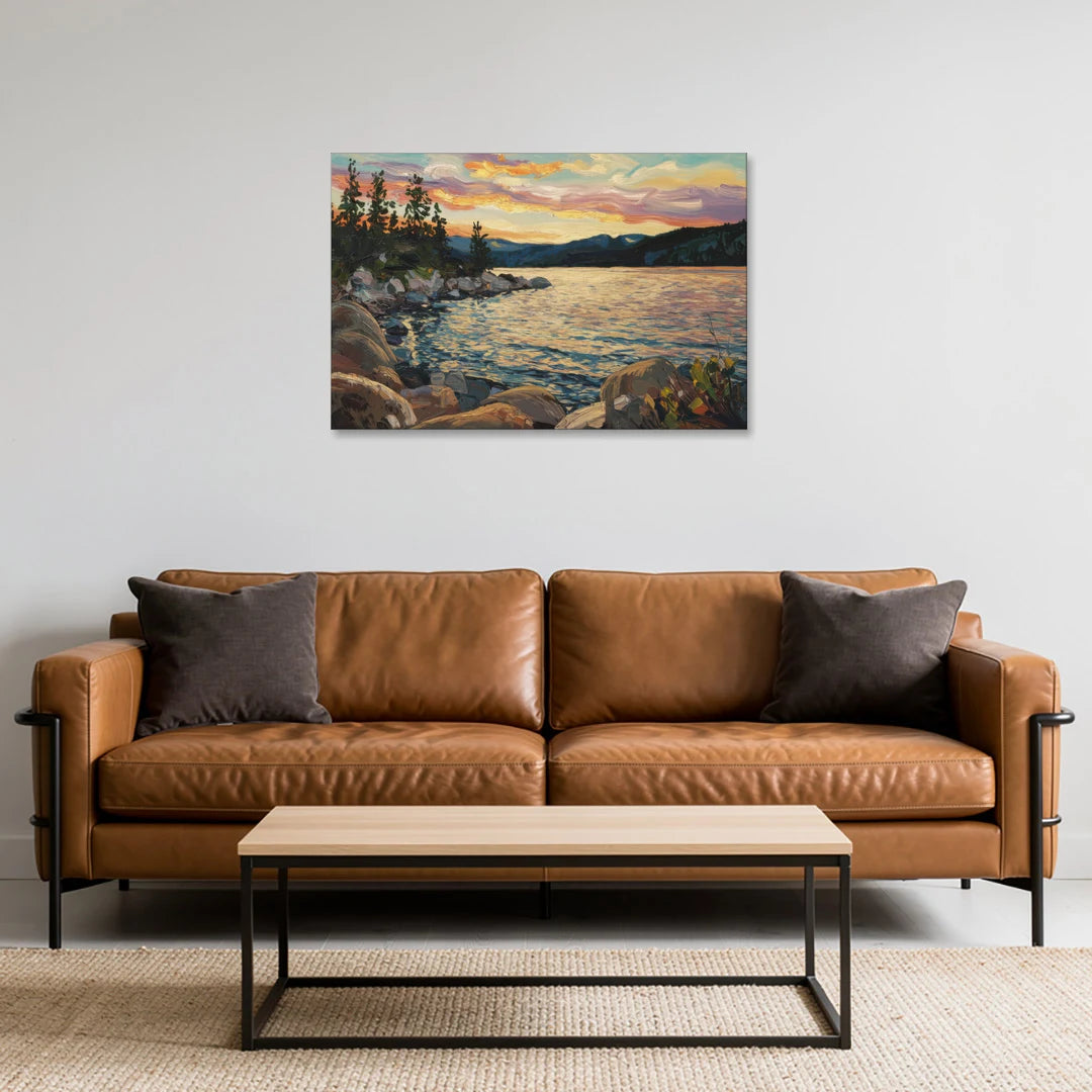 Lake Tahoe Sunset Reflections Serenity - Canvas Wall Art - Sofa - 36x24