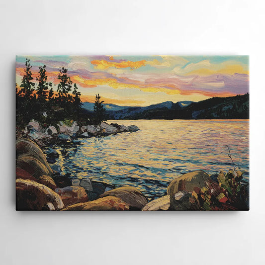 Lake Tahoe Sunset Reflections Serenity - Canvas Wall Art