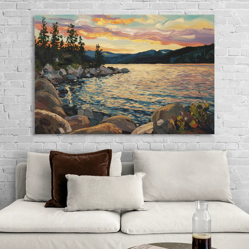 Lake Tahoe Sunset Reflections Serenity Living Room - Canvas Wall Art