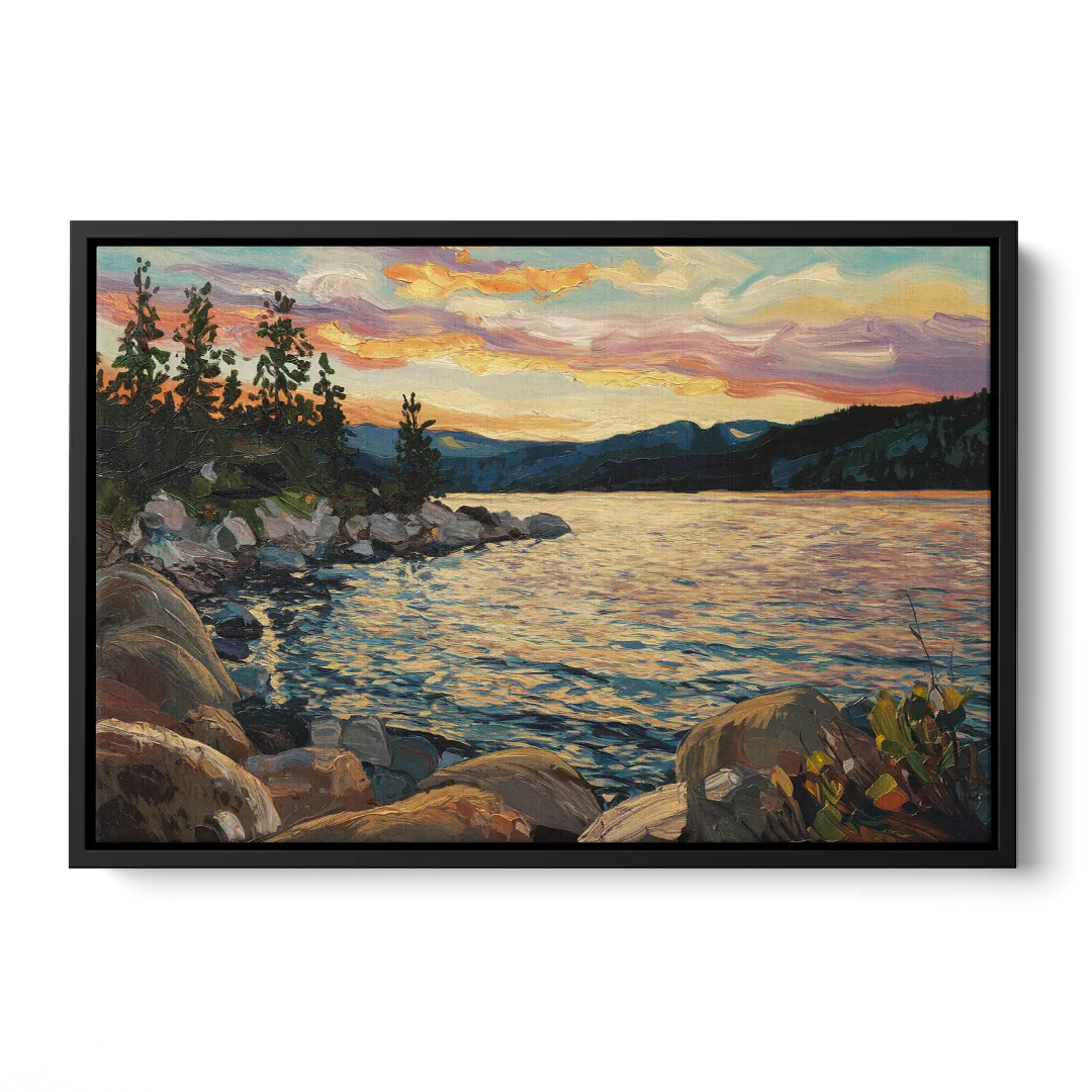 Lake Tahoe Sunset Reflections Serenity Front - Black Canvas Wall Art