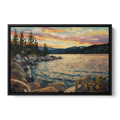 Lake Tahoe Sunset Reflections Serenity Front - Black Canvas Wall Art