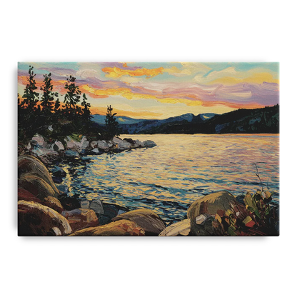 Lake Tahoe Sunset Reflections Serenity Front - Canvas Wall Art