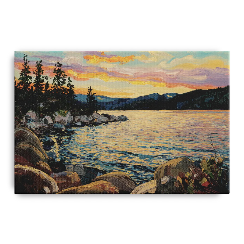 Lake Tahoe Sunset Reflections Serenity Front - Canvas Wall Art