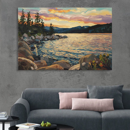 Lake Tahoe Sunset Reflections Serenity Sitting Room - Canvas Wall Art