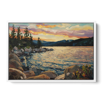 Lake Tahoe Sunset Reflections Serenity Front - White Canvas Wall Art
